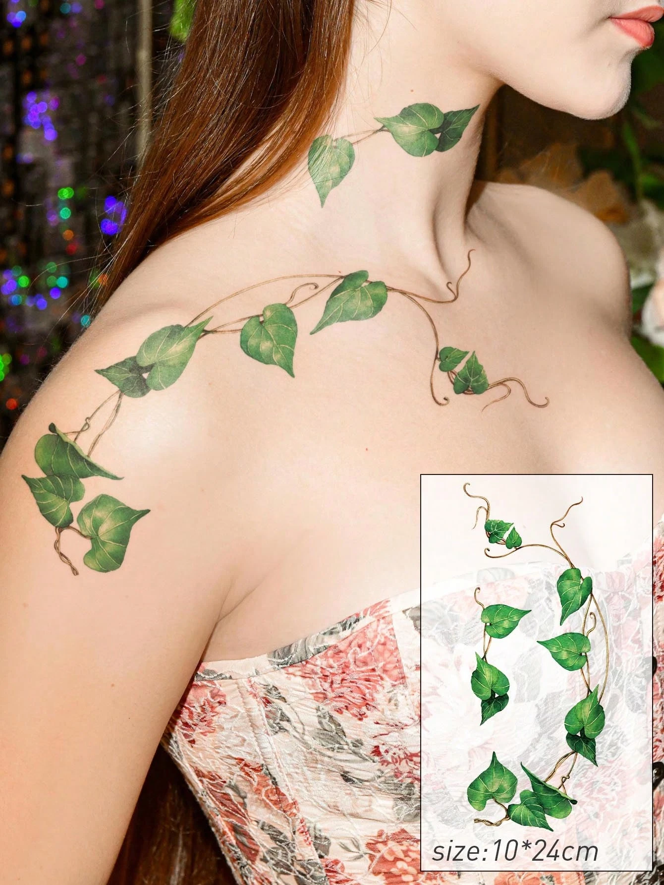 

1Pc Green Leaf & Vine Pattern Temporary Tattoo For Women, Suitable For Daily, Party, Arm, Chest, Abdomen,Body Decorative
