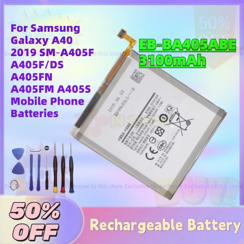 

New EB‑BA405ABE 3100mAh 3.85V Battery for Samsung Galaxy A40 2019 SM‑A405F A405F/DS A405FN A405FM A405S Mobile Phone Batteries