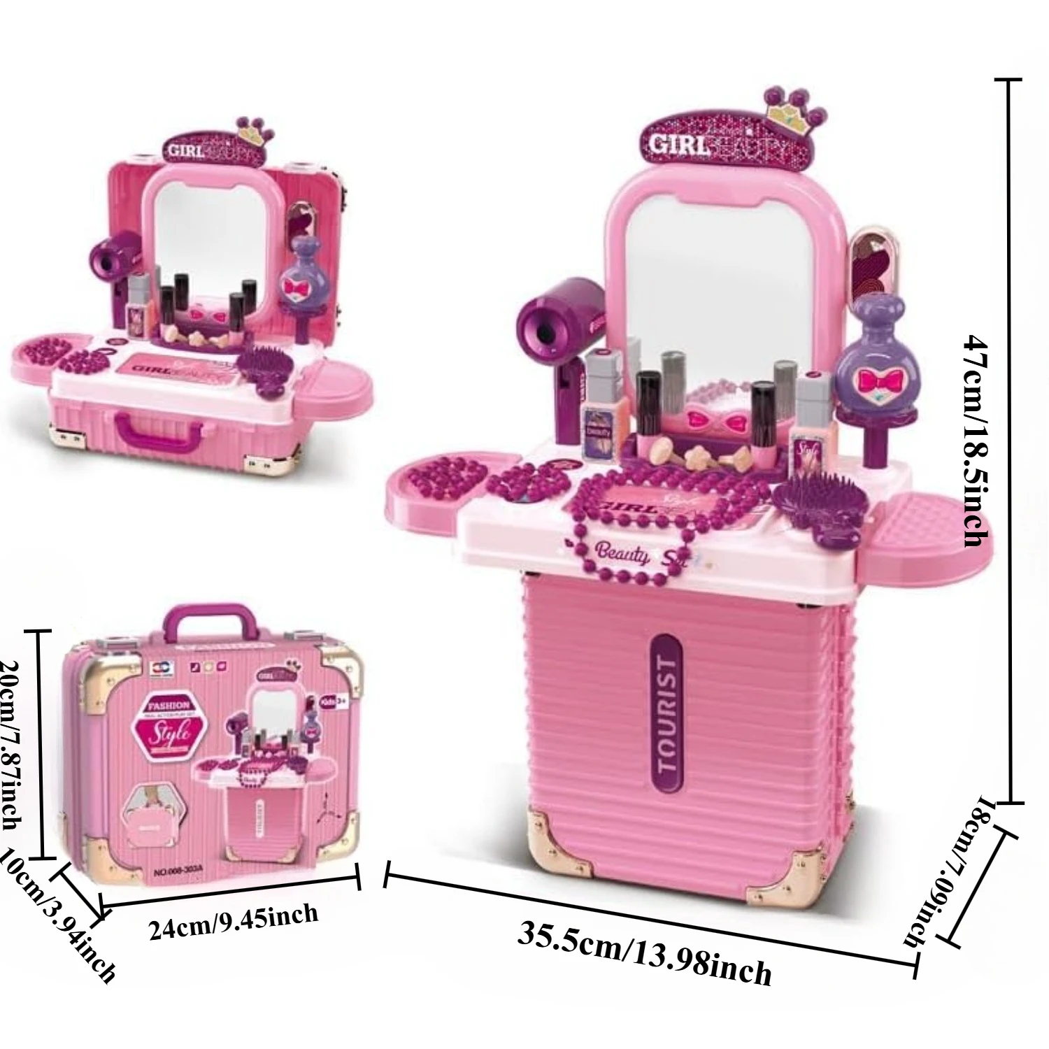 طاولة مكياج للأطفال 3 في 1 مع  - مراجعة Beauty Makeup Vanity Set وسعره