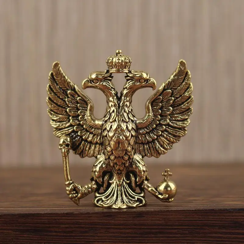 [MA]1/2Pcs Antique Brass Creative Double-Headed Eagle Small Ornaments Miniature Figures Brass Sculpture Crafts Decor[MA]