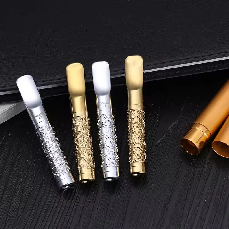 Boquilla Universal para Cigarrillos de Aleación, Grabada en Oro y Plata, Portátil, Elegante y de Primera Calidad para Fumadores