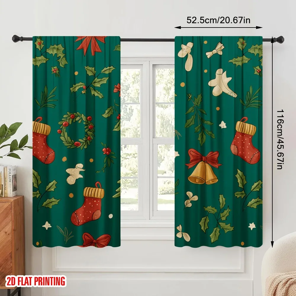 2pcs,2D plane printing Contemporary Curtains Cute Santa Claus (2) Versatile Polyester Fabric (without rod) Room Decor Ldeal for