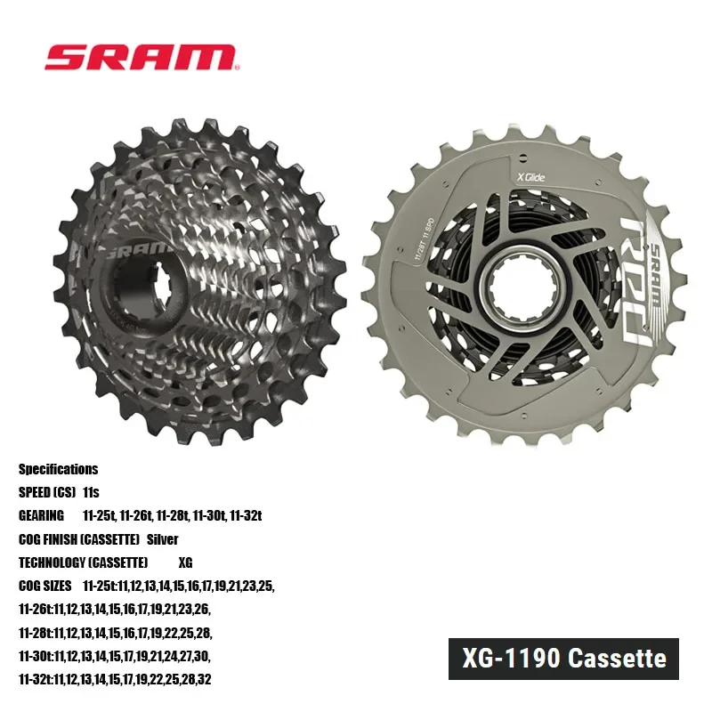 SRAM RED XG-1190 Cassette 11-30t, and 11-32t ratios are only compatible with WiFLi and 1x rear derailleurs