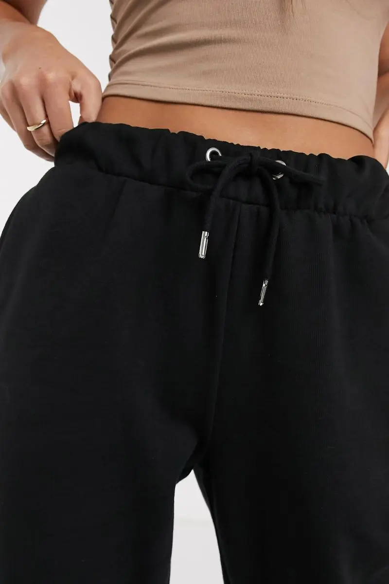 Pantalones de chándal básicos de algodón negro para mujer
