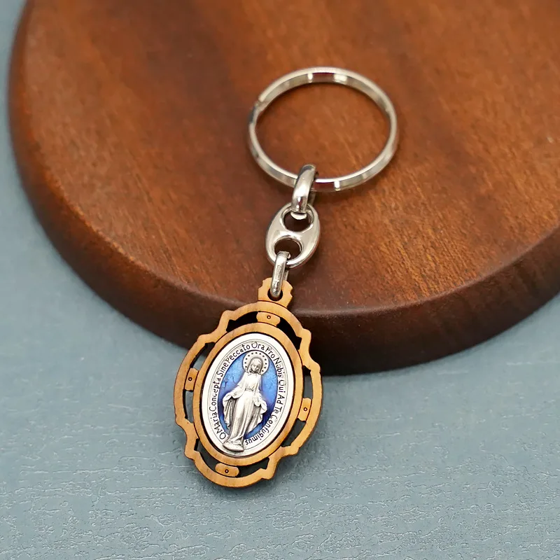 Our Lady Statue Olive Wood Religious Men's and Women's Keychains Catholic Keychain| Car Keyring Party Gift Keychain