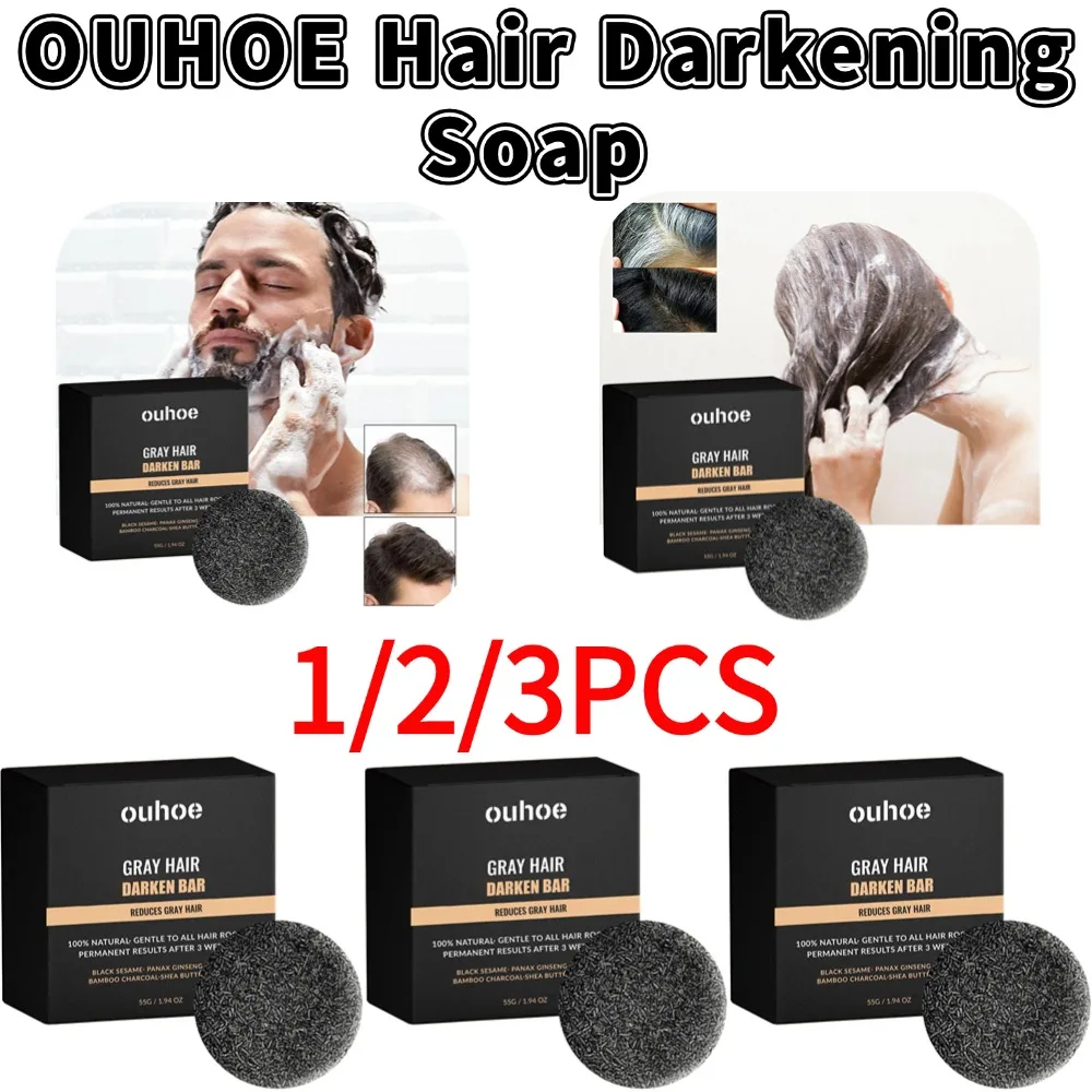 

OUHOE 1/2/3PCS Hair Darkening Soap Fast Effective Repair Gray White Color Dye Hair Body Natural Organic Conditioner Black Soap