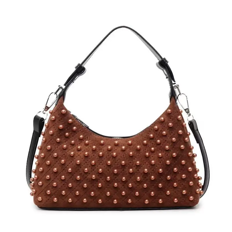 

Matte Small Square Bag for Women Fashion Pearl Retro Imitation Suede Splicing PU Bag Autumn Winter New High End Crossbody Bag
