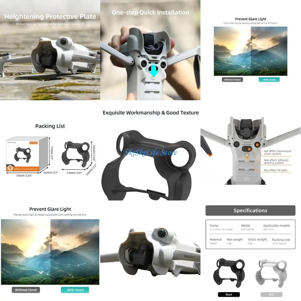 

E65E Gimbal Guard Protective Cover Lens Hood for Mini 4 Replacement Anti-glare Lens Guard Protections Cap