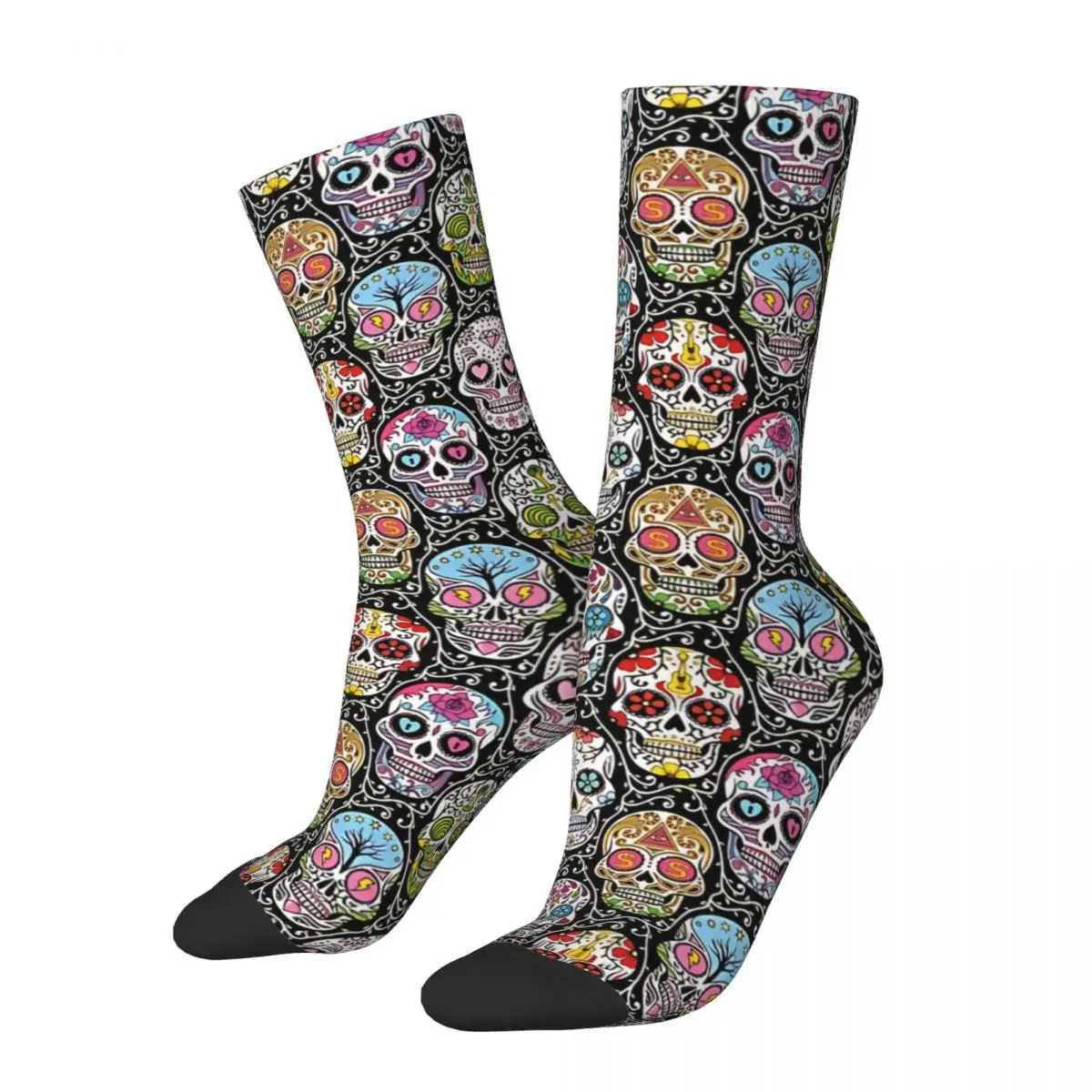 Funny Men's Socks Mexican Skull Pattern Vintage Day of the Dead Street Style Seamless Crew Sock Gift Pattern Printed