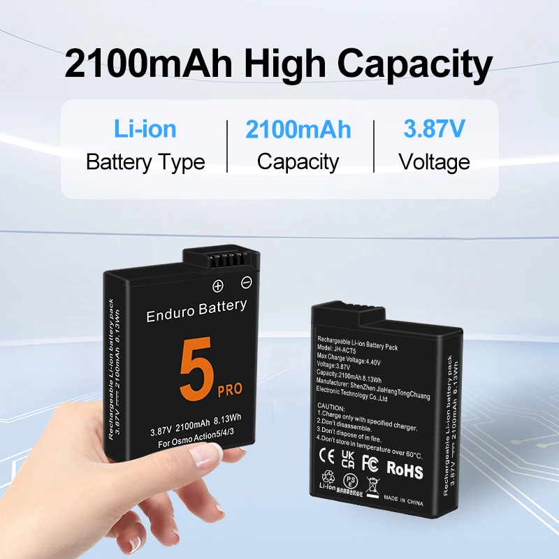 For Osmo Action 5 Pro Batteries 3 Slots Fast Charger Battery 2100mah for DJI Action Osmo 6 5 4 Pro Camera Battery Accessories