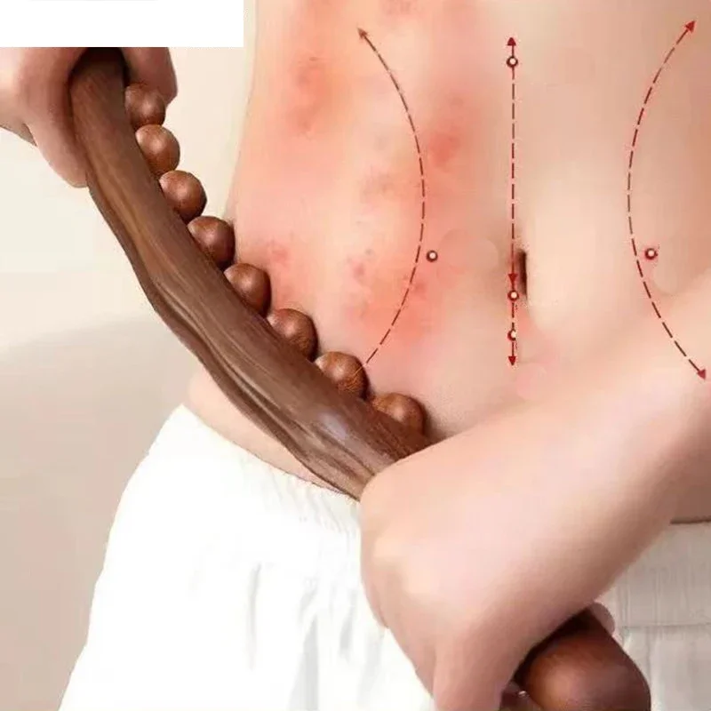 8/20 Beads Gua Sha Massage Stick Carbonized Wood Back Scrapping Meridian Therapy Wand Muscle Relaxing Body Massager Guasha