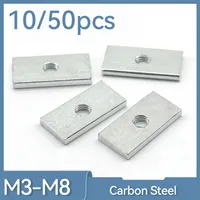 10/ 50pcs Square Nut M3 M4 M5 M6 M8 Zinc-Plated Carbon Steel Thin Rectangular Nuts Slider Block for Aluminum Profile Accessory