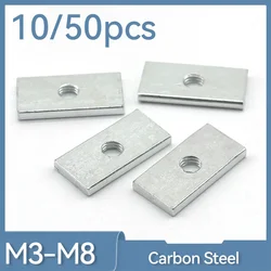 10/ 50pcs Square Nut M3 M4 M5 M6 M8 Zinc-Plated Carbon Steel Thin Rectangular Nuts Slider Block for Aluminum Profile Accessory