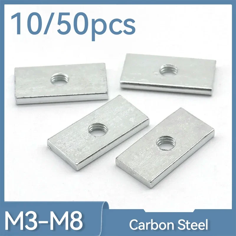 10/ 50pcs Square Nut M3 M4 M5 M6 M8 Zinc-Plated Carbon Steel Thin Rectangular Nuts Slider Block for Aluminum Profile Accessory