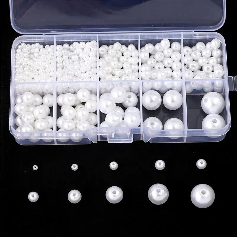 Kit di perline di perle avorio da 3-14mm perle d\'imitazione acriliche con Kit per la creazione di gioielli con foro per bracciale fai da te cucire