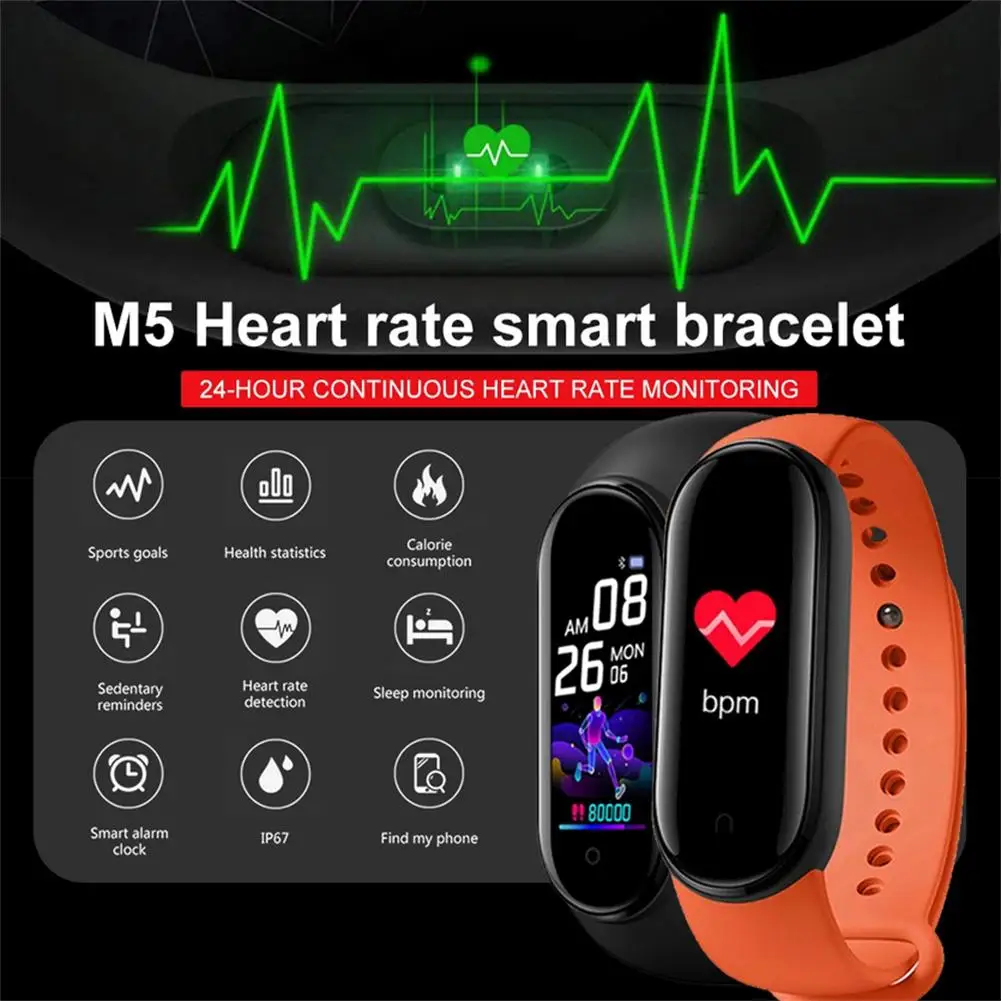 Montre intelligente étanche M5 pour hommes et femmes, mouvement Bluetooth, musique, fréquence cardiaque, HRV, bracelet intelligent pour étudiants, IOS, Android