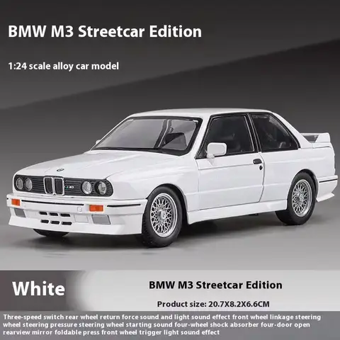 1:24 1988 BMW M3 E30 alliage modèle de voiture de sport moulé sous pression en métal classique voiture véhicules modèle Simulation son et lumière enfants jouets cadeaux