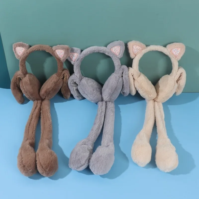 Cache-oreilles amusants en peluche pour enfants, en forme d'oreille de chat, mignon, mobile, chaud, hiver