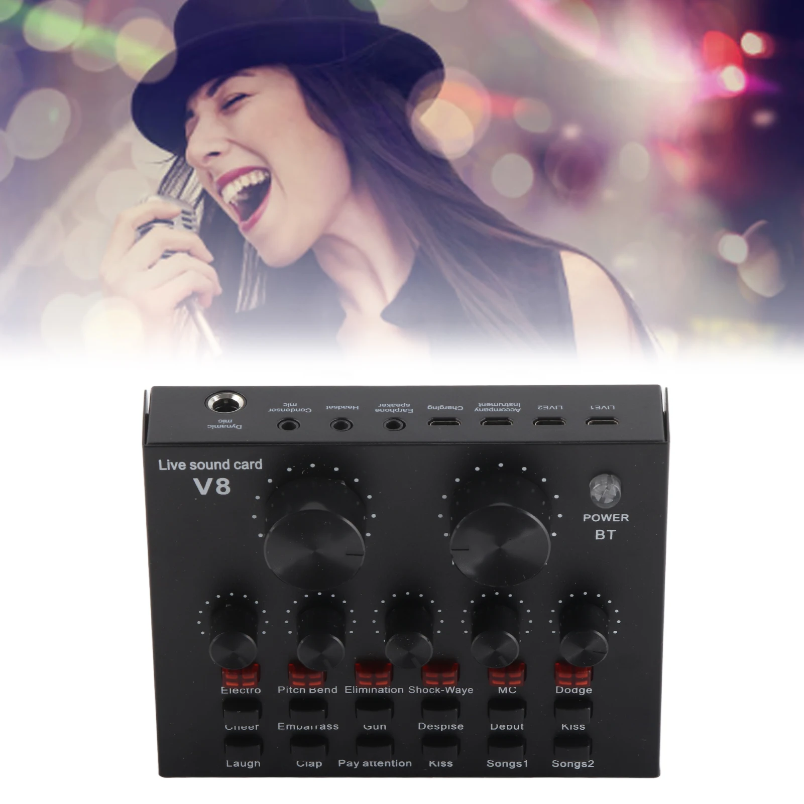 Computer Sound Card Live Sound Card Live Broadcast Sound Card 112 Kinds of Electric Sound Support for Dual Mobile Phone Computer