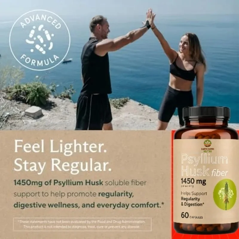 Premium Psyllium Husk Fiber Supplement 1450mg, 60 Capsules