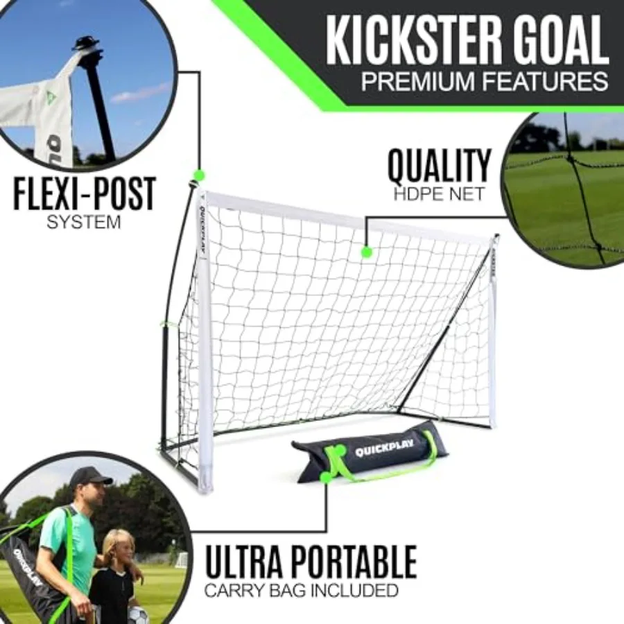 شبكة كرة قدم QuickPLAY Kickster Soccer Goal Range محمولة للغاية في الفناء الخلفي للبالغين مع إعداد سريع وسهل يتضمن شبكة و