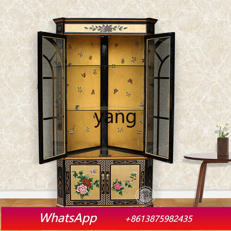 

LH modern Chinese living room with door solid wood wine cabinet gold foil painted locker