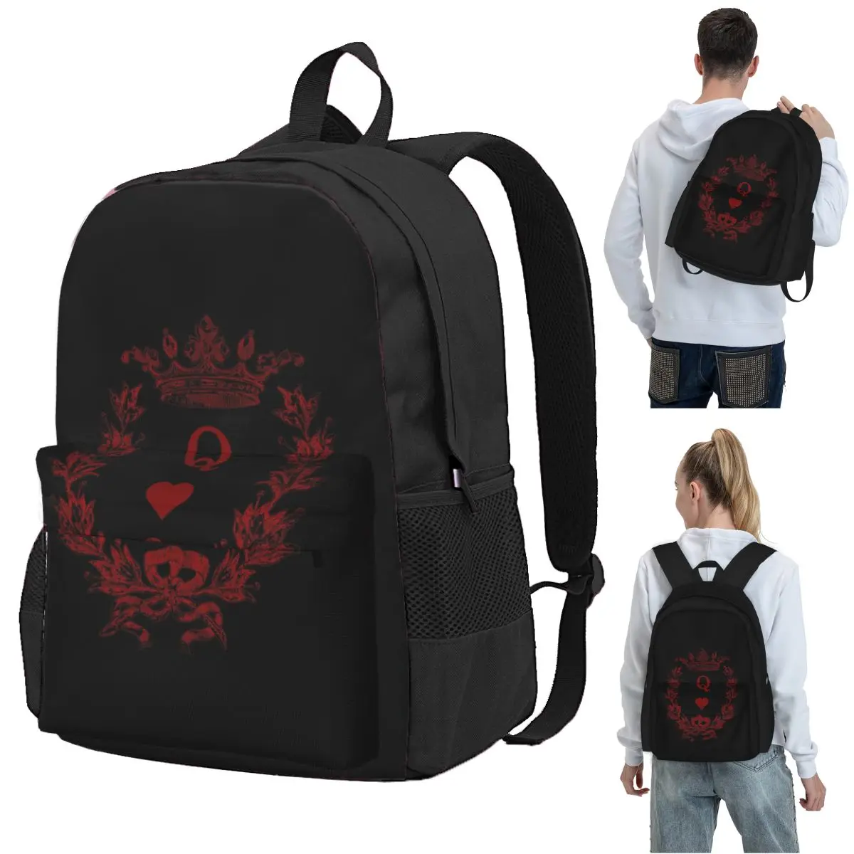 Queen Of Hearts Backpack Student BookBag Children School Bag Laptop Shoulder Bags for Men Women