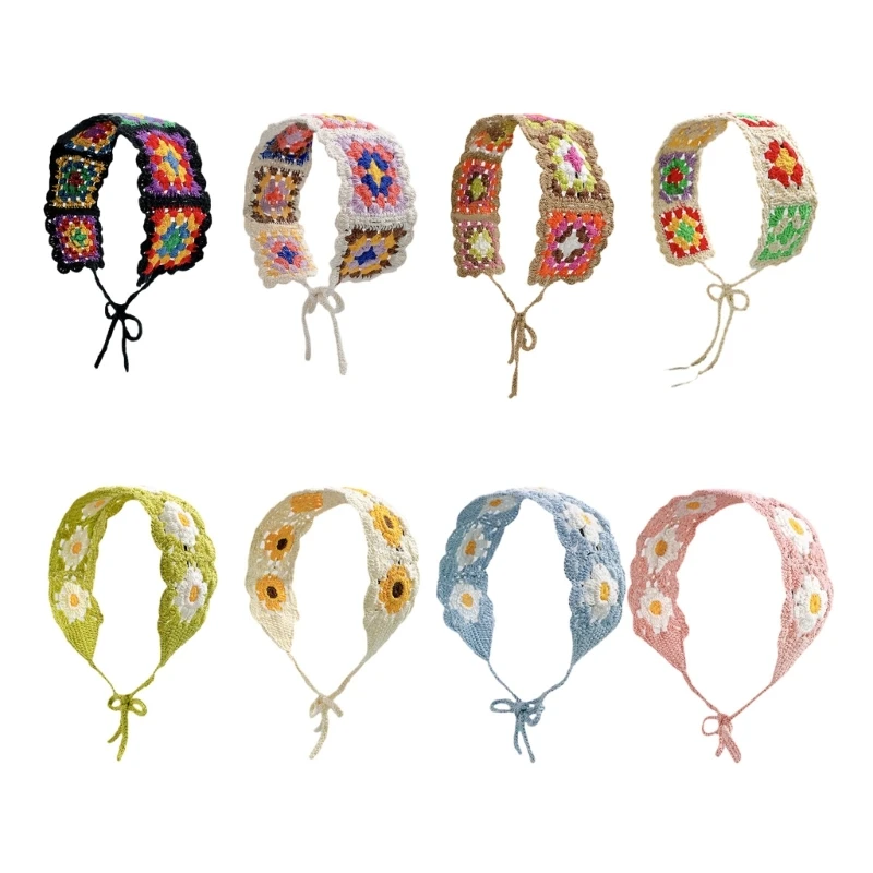 

Sunproof Hollow out Bandana Hot Girls Flower Pattern Adjustable Crochet Hairband Drop shipping
