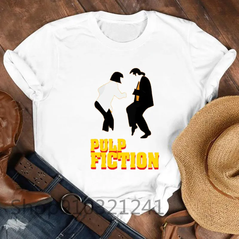 Vintage Pulp Fiction Women T-shirt Aesthetic Summer Short Sleeve Tshirt Printed Movie Harajuku Tshirt Graphic Tops Tee Female