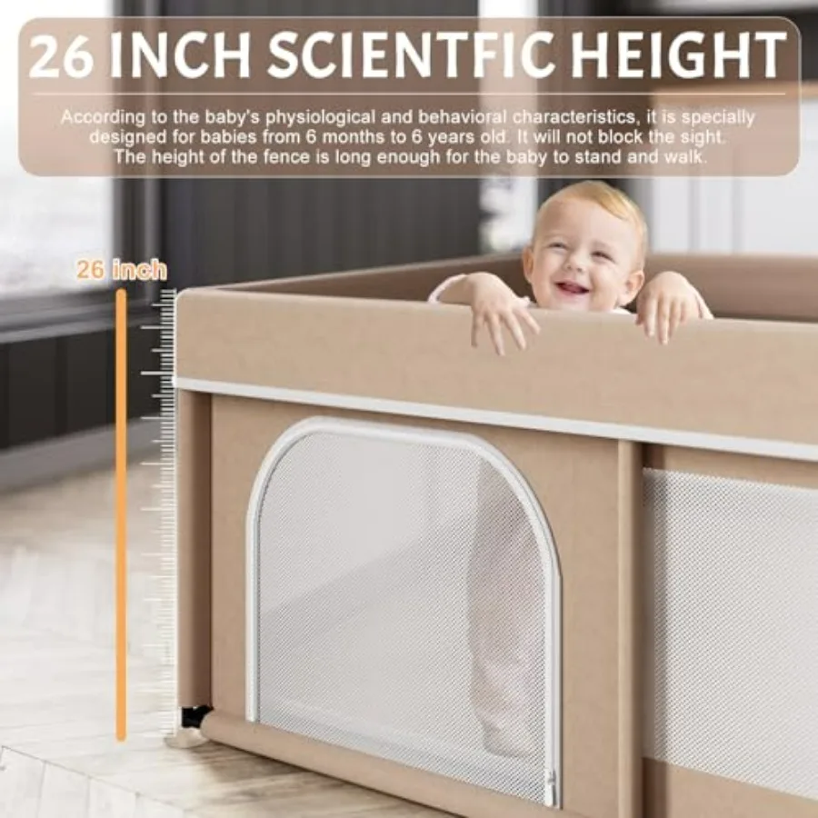 Box per bambini con tappetino 50x50 pollici: box grande per neonati e bambini piccoli Penna da gioco di sicurezza per interni con morbida rete traspirante AllWrap