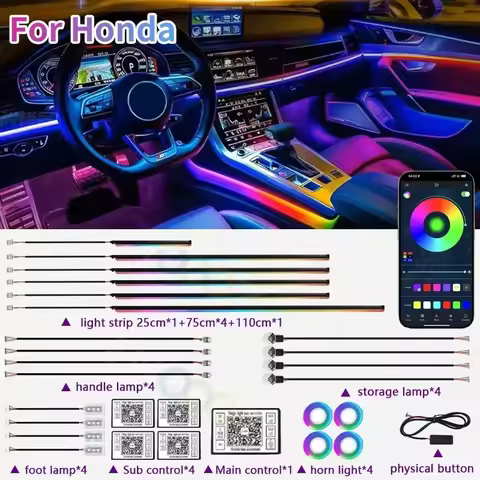 RGB 22in1 Car Interior Acrylic Car Ambient Lights For Honda Civic Type R Fk7 Fk8 Fk2 Type S Car Lighting Strips Accessories