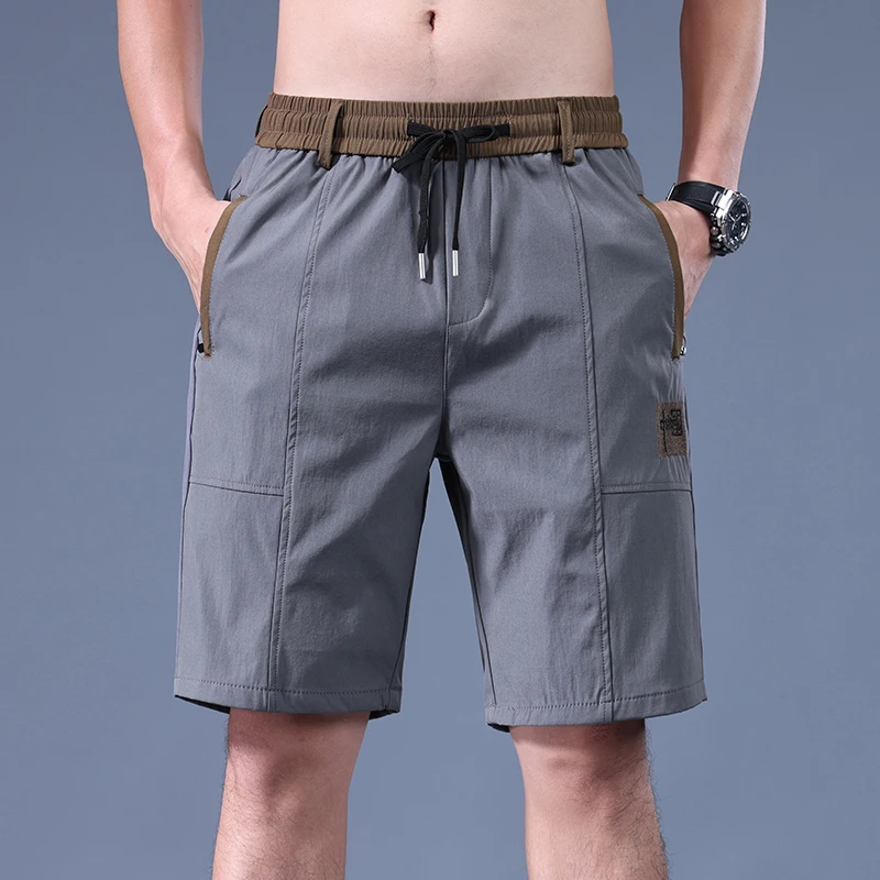 Beach Basic Spliced Knee Pants Elastic Drawstring Summer Fashion Contrasting Colors Men\'s Clothing Patch Designs Casual Shorts