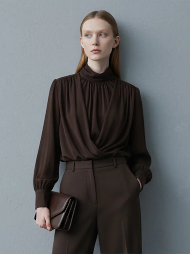 

Long Sleeve Solid Stand Collar Chiffon Shirt Short Loose High-waist Versatile Blouse 2026 Women's Casual Daily Fashion Shirts