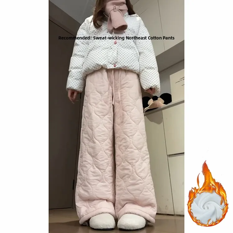 الوردي يندبروف سراويل قطنية المرأة الخريف الشتاء Thiened Fce عالية الخصر مرونة الخصر بناطيل كاجوال الترفيه الدافئ Sle #2