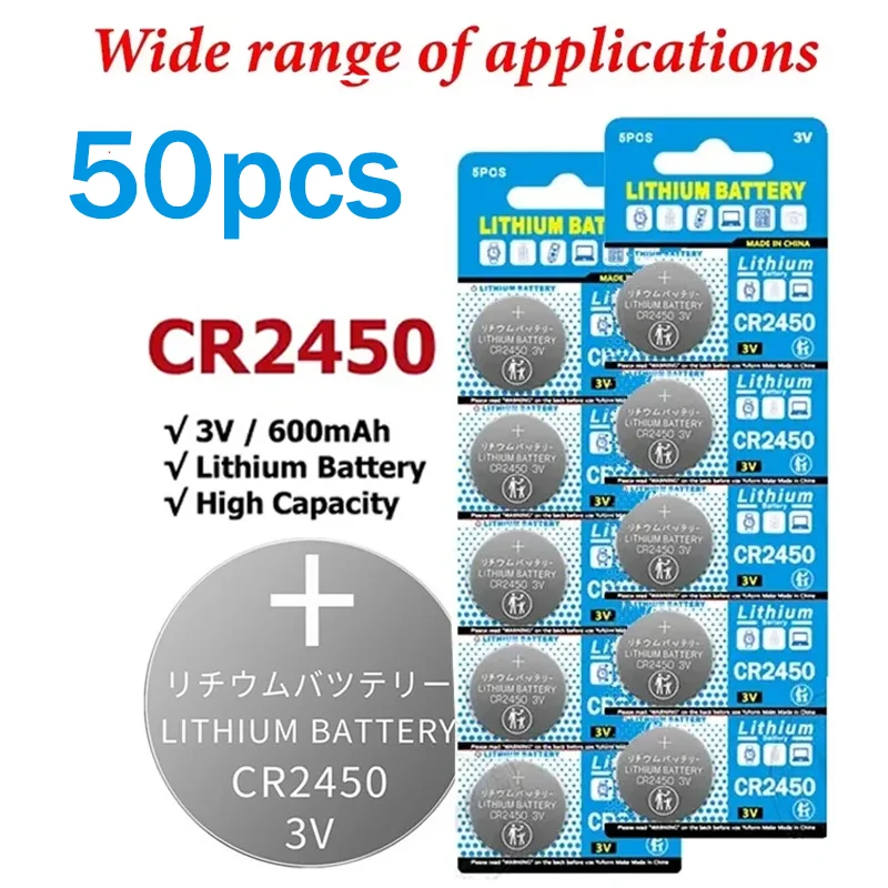 10-50PCS CR2450 Watch Buttom Battery KCR2450 5029LC LM2450 DL2450 ECR2450 BR2450 CR 2450 3V 600mAh Lithium Coin Cell Batteries