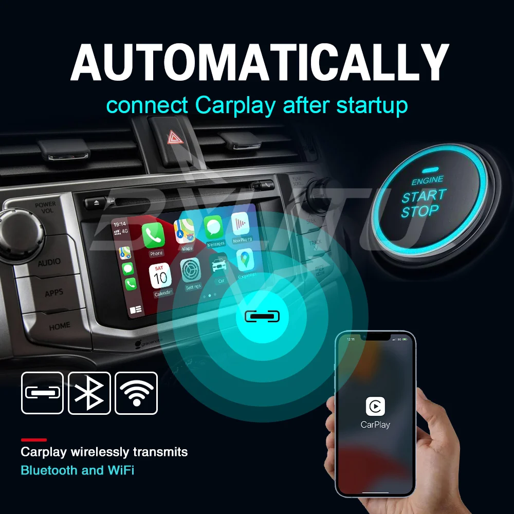 Wireless Carplay Decoder For Modifying Toyota Original Multimedia System wireless Android Auto Reversing Camera For Highlander