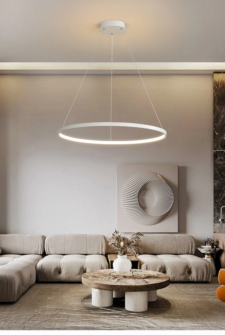 Nordic Single Ring Led Chandelier Indoor Lighting for Dining Table Living Room Bedroom Minimalism Aluminium Circle Pendant Lamp