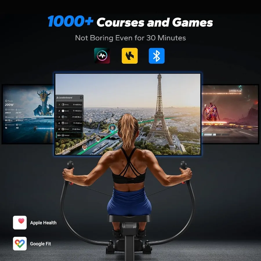 آلات التجديف Sculls لآلة التجديف المغناطيسية المنزلية مع 16 مستوى محاكاة الصف الحقيقي UltraQuiet Rower App و1000+ Champion