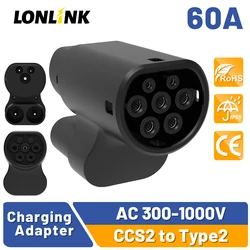 LONLINK-conector de carga de vehículo eléctrico CCS2 a tipo 2, adaptador de cargador EV para coche, cargador portátil para vehículo eléctrico