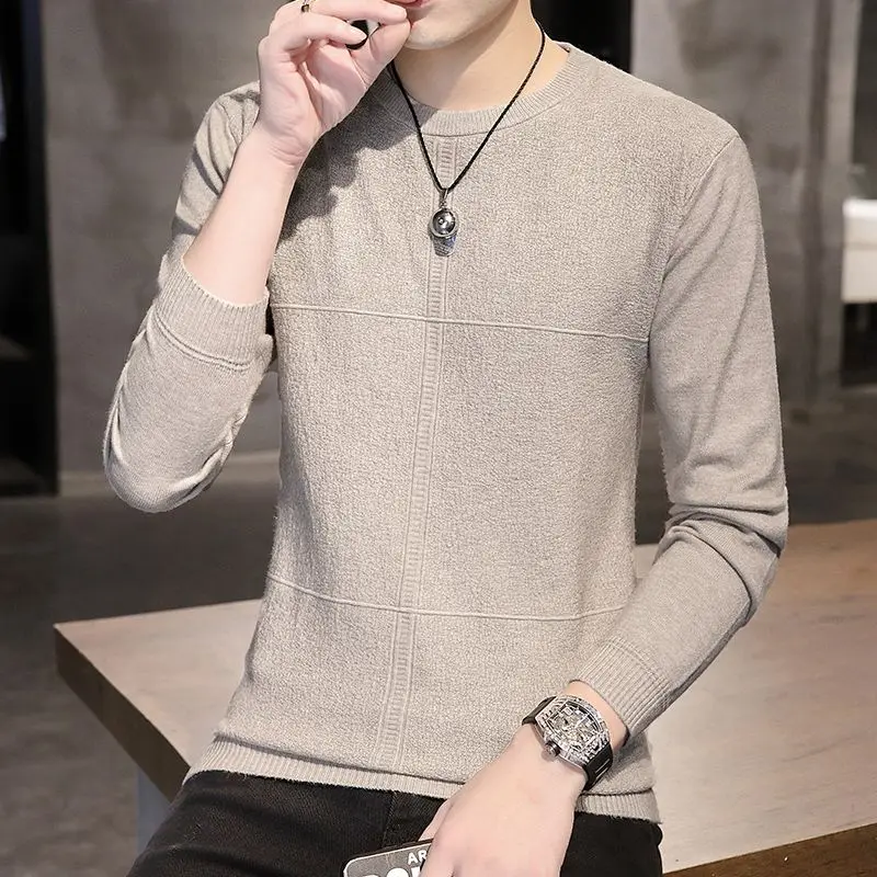 

Basic Solid Color Slim Sweaters Men's Clothing Round Neck Spliced Autumn Winter New Fashion Casual Long Sleeve Knitted Pullovers