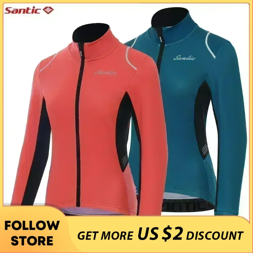 Santic Cycling Jersey Women\'s Long Sleeve Tops Mountain Bike Road Cycling Jackets Windproof Warmer Outdoor Bicyle Windbreaker