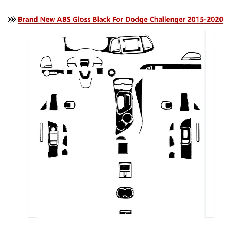 For Dodge Challenger 2015-2020 Brand New ABS Gloss Black Stickers Set 54 Pcs Car Interior Accessories