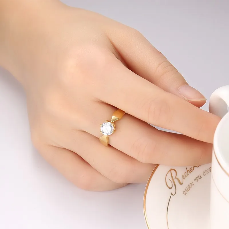 Meaeguet Ladies Prong Setting CZ Engagement Rings Wedding Bands For Women Gold Color