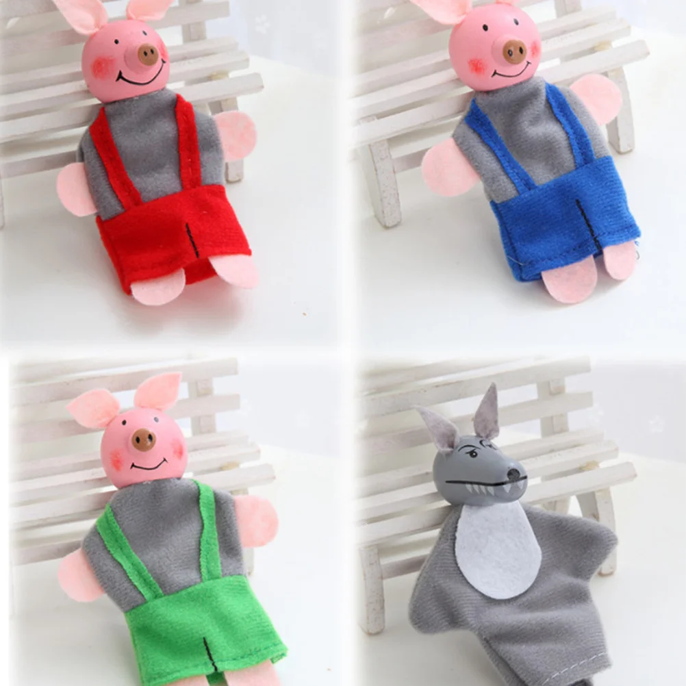 1 Set/4pcs Cartoon Pig and Wolf Puppet Finger Toys Cosplay Role Play Toys Finger Puppets Pig and Wolf Finger Puppets