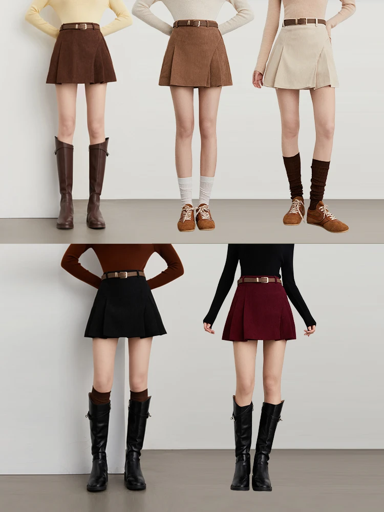 Jupe trapèze en velours côtelé marron caramel pour femme, vintage, taille haute, fermeture éclair, jupe amicale pour les déplacements par Dplay
