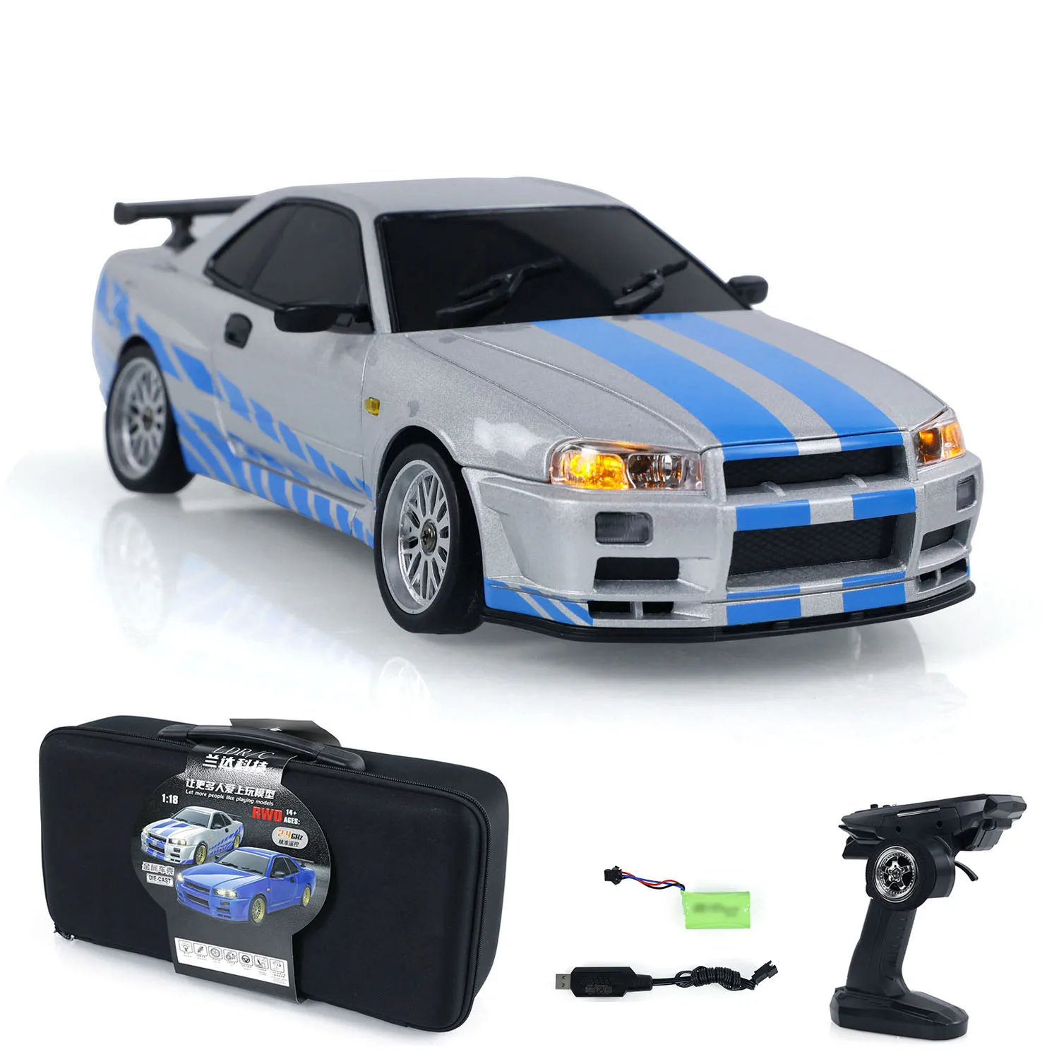 LD 1/18 RC Racing Car RWD Remote Control Drift GTR Vehicles 4x2 Gifts Gyroscope LD1899 Radio Light System Painted Toys Model