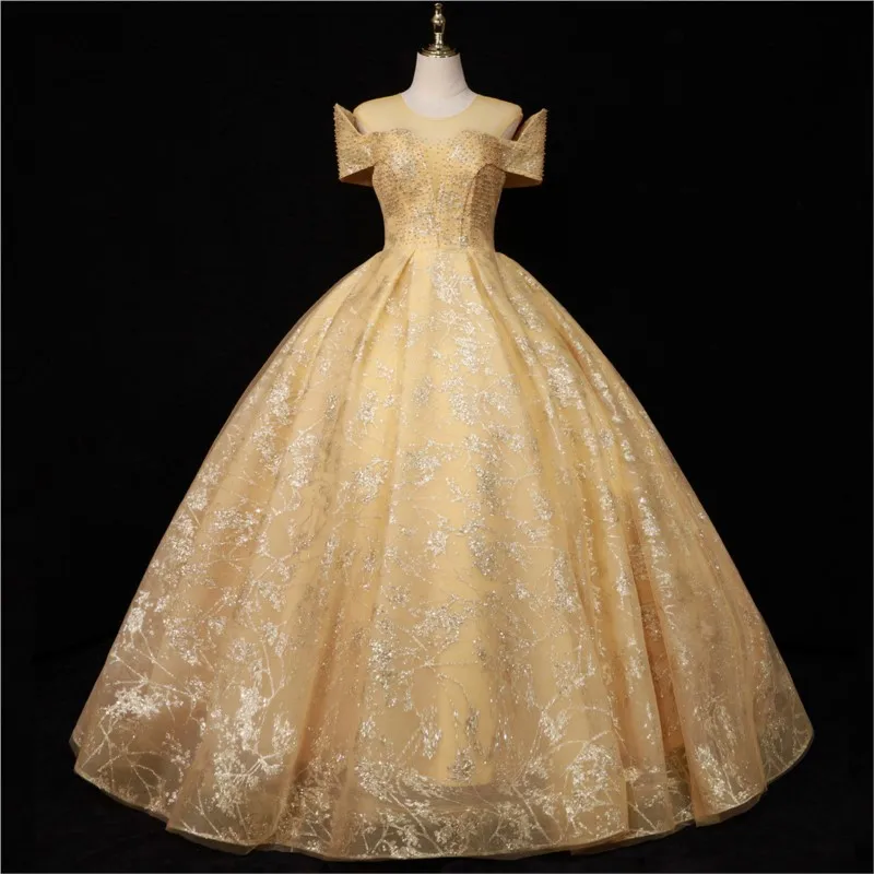 Colorful ball puffy plus-size singing art examination performance dress
