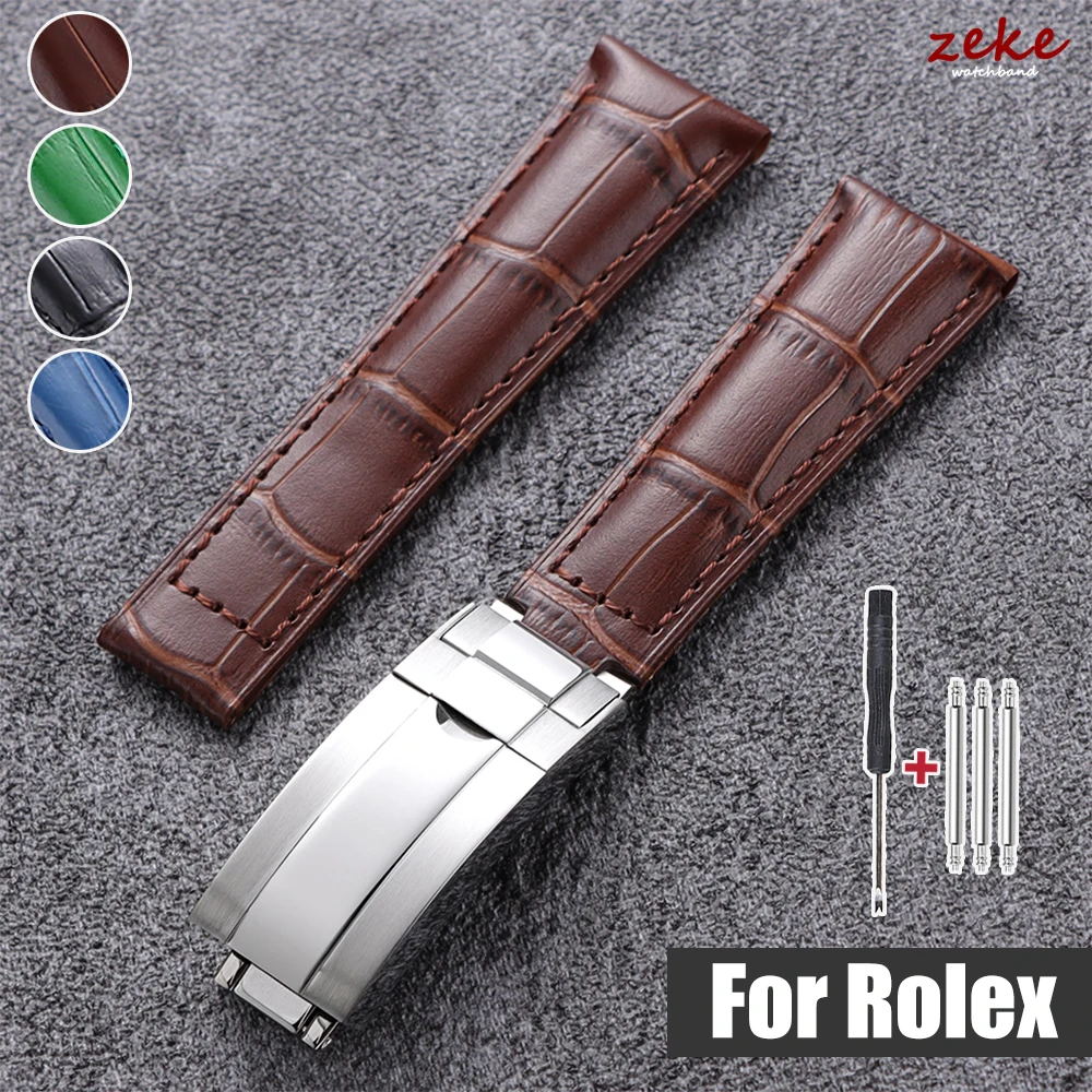 20 mm echtes Leder-Uhrenarmband für Rolex Water Ghost SUBMARINER Yacht-Master DAYTONA GMT Slub Rindsleder-Armbänder Uhrenzubehör