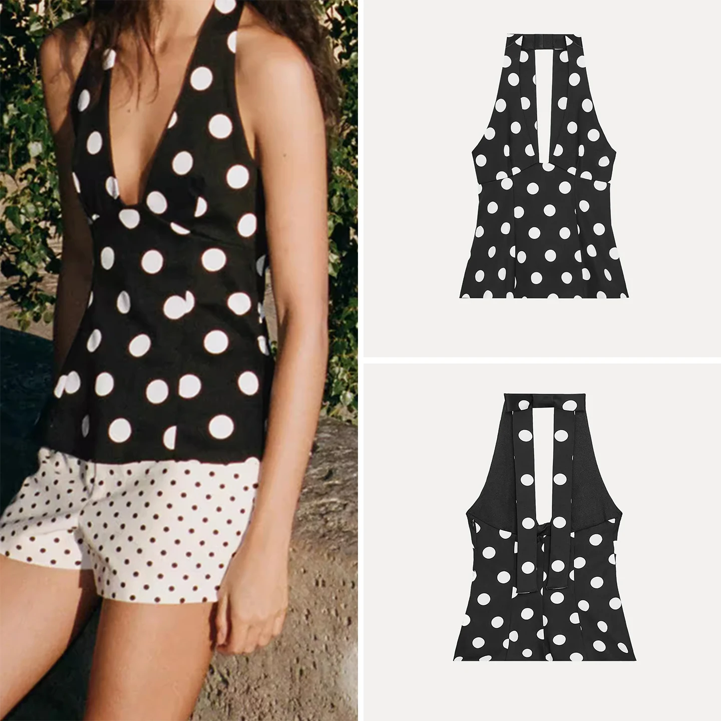 

Faionable Knot Polka Dot Neline Top Women's Sle Summer New Arrival Polyester Fiber Casual Wear Daily Outfit
