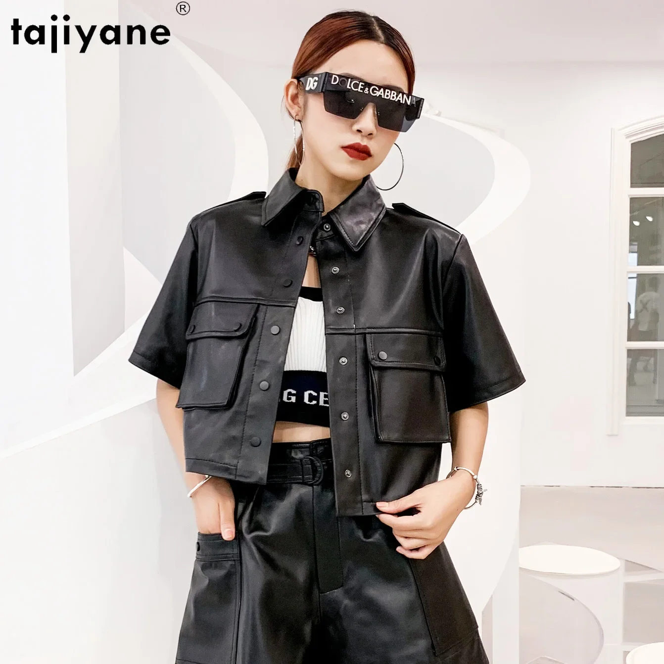 Tajiyane Top Quality 100% Sheepskin Coat Woman Summer Real Sheepskin Leather Jacket Women Casual Cargo Female Jacket Ropa Mujer